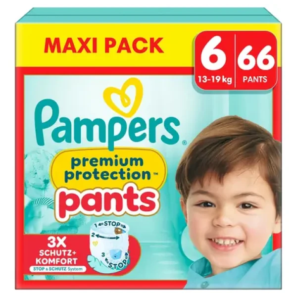 Pampers Premium Protection 13-19 kg (66 ks) / plenkové kalhotky / velikost 6 (13-19 kg) (8700216679176)