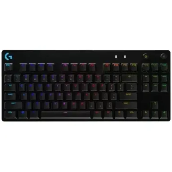 Logitech G PRO černá / Herní klávesnice / UK layout / kabel USB-A / RGB Lightsync / bez num. kláves / GX Blue Clicky (920-009426)