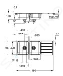GROHE - Dřezy Dřez K500 s automatickým odtokem, 1160x500 mm, kartáčovaná nerez 31588SD1