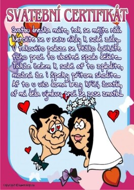 Joke21 Svatební certifikát – originální dar pro novomanžele