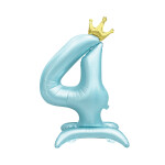 Balónek fóliový Stojící číslo 4 s korunkou světle modré 82 cm - Albi