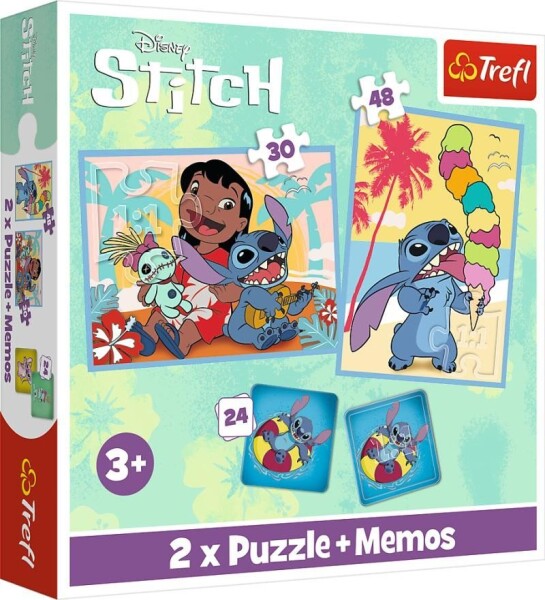 Sada 3v1 Lilo &amp; Stitch: Šťastný den (2x puzzle + pexeso)