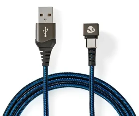 Nedis USB-A - USB-C kabel černá/modrá / Kabel USB / 480 Mbps / Pozlacený / 2 m / Opletený nylon (GCTB60600BK20)