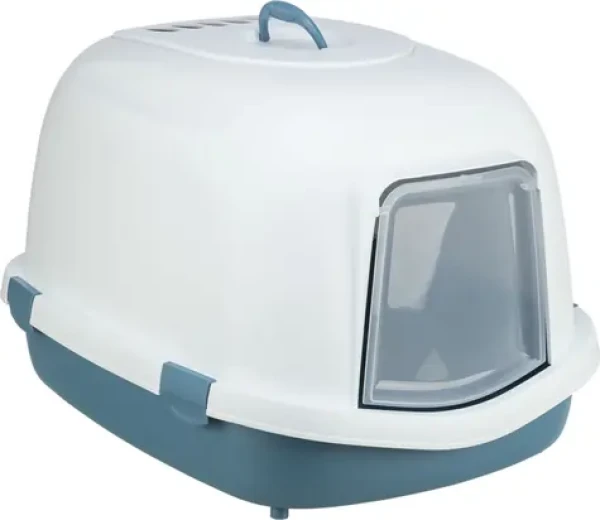 TRIXIE Toaleta Primo XXL krytá modrá/bílá / Kočičí toaleta / 56 x 47 x 71 cm / filtr s aktivním uhlím (TX-40177)