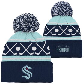 Outerstuff Dětská batolecí zimní čepice Seattle Kraken NHL Face-Off Cuff Pom