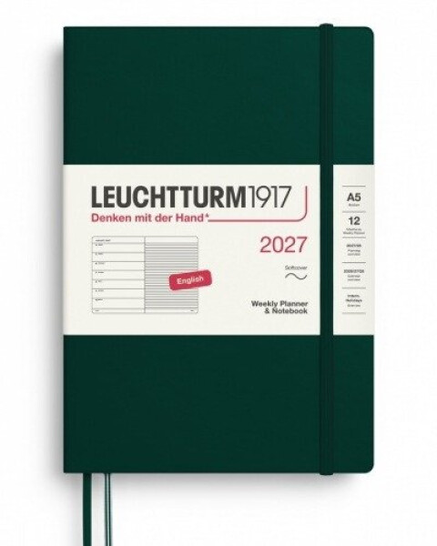 Týdenní plánovač Zápisník Forest Green, Medium A5 2027, Softcover, anglicky