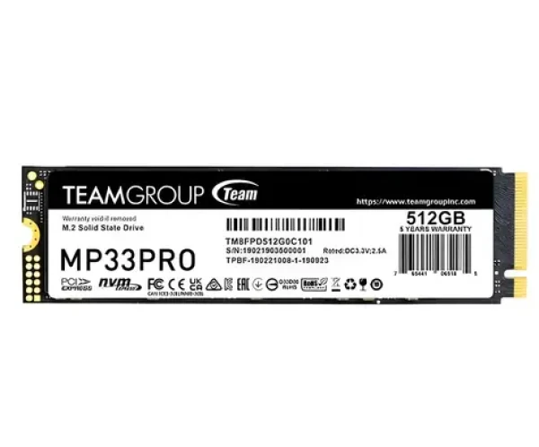TeamGroup MP33 PRO 512GB / SSD / M.2 2280 / PCIe 3.0 x4 NVMe / R: 3500 MB/s / W: 3000 MB/s (TM8FPD512G0C101)