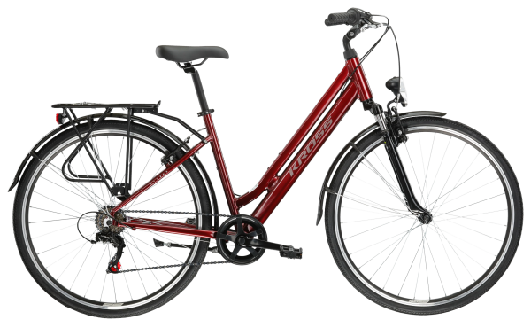 KROSS SENTIO 1.0, rám 18" (S), model 2025, pneu 28", barva rubínová - ZDARMA dopravné, seřízení, odborná montáž a koš na zadní nosič! (Záruka nejlepší ceny! Nakupujte u autorizovaného prodejce!)