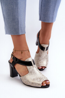 Dámské sandály na podpatku z eko kůže zlatě-černé Queenmarie 39