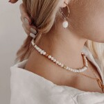 Náušnice s perlou Lyra Gold, chirurgická ocel, Zlatá Bílá