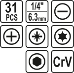 Sthor Sada bitů 1/4" 31 ks / Sada bitů / 1/4" / 31 ks (TO-66302)