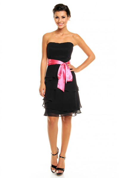 Společenské šaty korzetové značkové MAYAADI s mašlí a sukní s volány černé - Černá - MAYAADI M