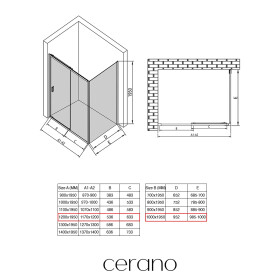 CERANO - Sprchový kout Varone LINE L/P - 6 mm - černá matná, transparentní sklo - 120x100x195 - posuvný CER-DY505B-90-198