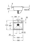 GROHE - Dřezy Kompozitní dřez K700 s automatickým odtokem, 56x51 cm, granitová černá 31651AP0