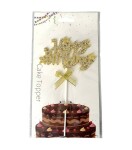 Dortisimo Zápich do dortu zlatý Happy Birthday s mašlí