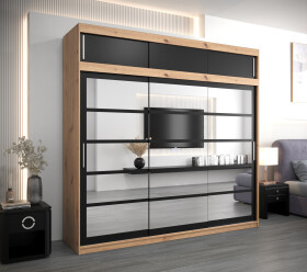 Šatní skříň Abi Ro2 s nástavcem Barva korpusu: Dub artisan, Rozměry: 250 cm, Dveře: Černá