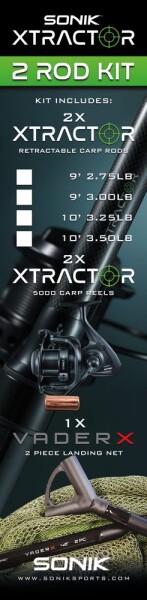 Sonik Pruty s navijáky a podběrákem Xtractor 2 Rod Carp Kit 9' 2,7m 3lb