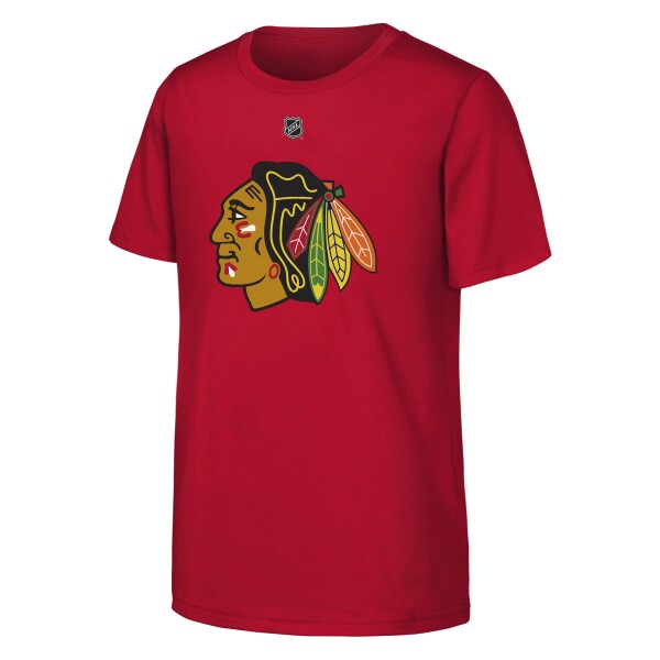 Outerstuff Dětské tričko Connor Bedard #98 Chicago Blackhawks NHL Flat Name & Number Short Sleeve Cotton Velikost: Dětské XL (170 – 176)