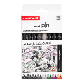 UNI PIN Manga Colours, 8 ks, (0,5 mm/ 1,2 mm/ BR), mix barev