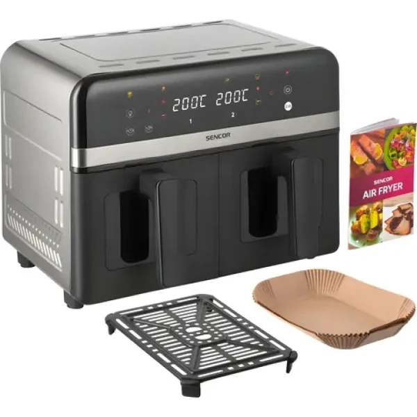 Sencor SFR 8800SS Inox / Horkovzdušná fritéza / Dual Cook / 2x 4 l / 2860 W / 40-230 °C