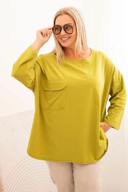Dámská blůza Plus Size s bavlnou, kapsou a ohrnutým rukávem kiwi UNI