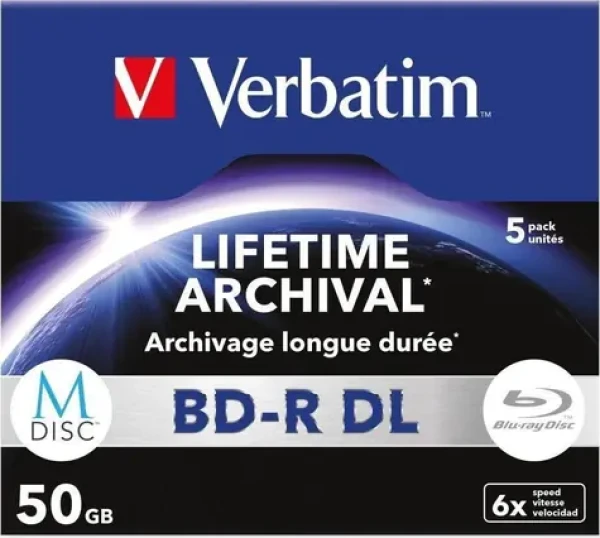 Verbatim MDisc BD-R DL / Blu-ray / 50 GB / 6x / 5 kusů / jewel case (43846)