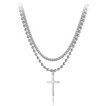 Ocelový náhrdelník Paisé - chirurgická ocel, kříž, Stříbrná 39 cm + 5 cm (prodloužení)