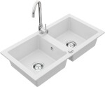 MEXEN/S - Mario granitový dřez 2-bowl včetně baterie Telma, bílá 6504-20-670200-00