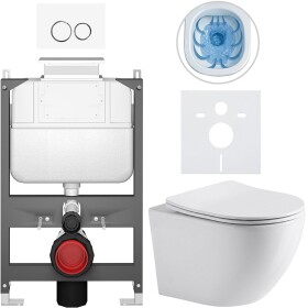 CERANO Kompletní WC set Basic/Cesso - bílá lesklá - WC tlačítko Dualo/Bílá - ovládání shora - předstěnová instalace - 49x36 cm - 8050BD85925