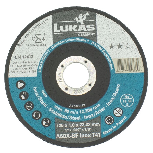 Kotouč řezný, 125 x 1,0mm, A60X-BF INOX, LUKAS