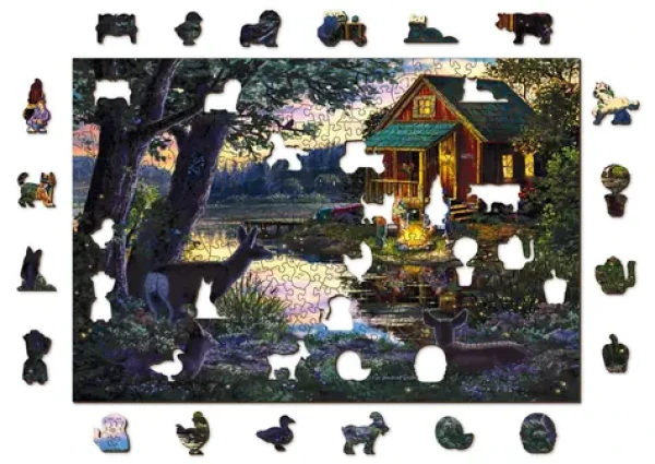 WOODEN CITY Dřevěné puzzle Večer v domě u jezera 2v1