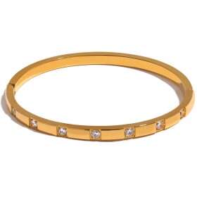 Pevný bangles náramek se zirkony, chirurgická ocel, Zlatá