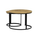 Stůl konferenční, set 2 ks, MDF deska, dekor divoký dub, kovová podnož, černý lak