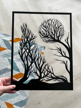 Strom života vlk dekorace na zeď Rozměr (cm): 39 x 30, Dekor: Černá