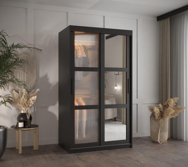 Šatní skříň Abi Flutes 2 Rozměry: 100 cm, Barva korpusu + barva dveří: Černá + Černá