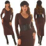 Sexy pletené šaty Mididress se zlatými detaily brown Einheitsgroesse