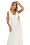 637-8 Dlouhé maxi šaty s brokátovým akcentem a hlubokým výstřihem - ecru barva UNI