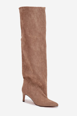 Dámské kozačky na jehlovém podpatku, vsuvné Mavilla – béžové Velikost: 41