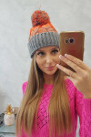 Dámská čepice s bambulí Abigail K326 šedá+neon orange UNI