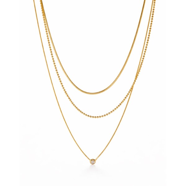 Trojitý ocelový náhrdelník Alice - chirurgická ocel, Zlatá 36 cm + 5 cm (prodloužení)