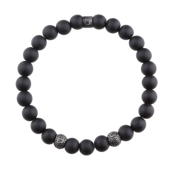 Korálkový náramek Victor - 8 mm přírodní onyx, etno styl, Černá 21 cm