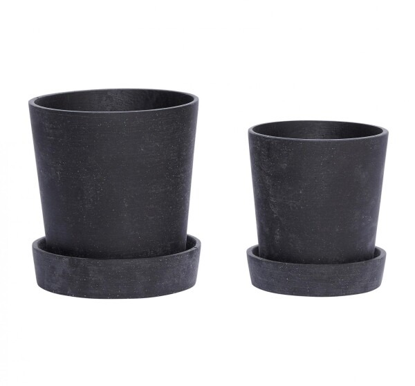 Hübsch Obal na květináč s miskou Black Větší, černá barva, beton