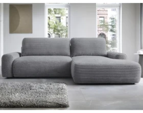 Rohová sedačka Cord, dýmově šedá strukturovaná látka, pravý roh