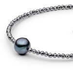 Náramek s černou říční perlou a kameny Terahertz - stříbro 925/1000, 17 cm + 3 cm (prodloužení) Černá