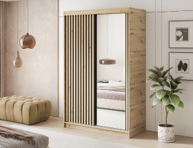 Šatní skříň Emerio II Barva korpusu: Dub - Artisan, Rozměry: 120 cm, Dveře: Dub artisan + zrcadlo