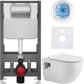 CERANO Kompletní WC set Basic/Dure - bílá lesklá - WC tlačítko Modulo/Stříbrná - volně stojící - předstěnová instalace - 51x35 cm