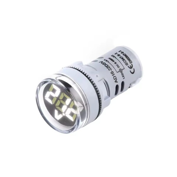 Panelový voltmetr pro DC napětí 5-100V, kulatý 22mm - Bílý