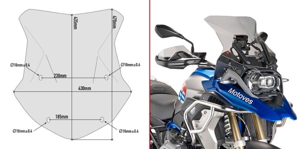 5124D plexi kouřové Bmw R 1200 GS (16-18), R 1250 GS (19-23), nutný D5108Kit
