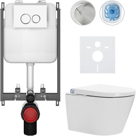 CERANO Závěsné WC s bidetem Basic/Cronus Standard - bílá lesklá - WC tlačítko Dualo/Bílá - pro zazdění - 59,3x38,4 cm