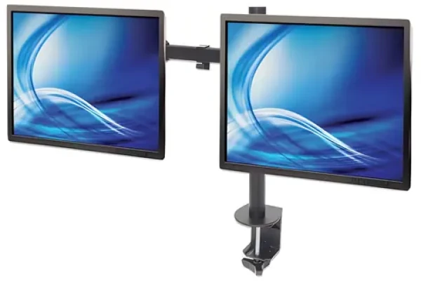 Manhattan Rameno pro 2 monitory se svorkou černé / 13-32" / VESA 75x75-100x100 / nosnost 16kg / rotace 360° (461528)
